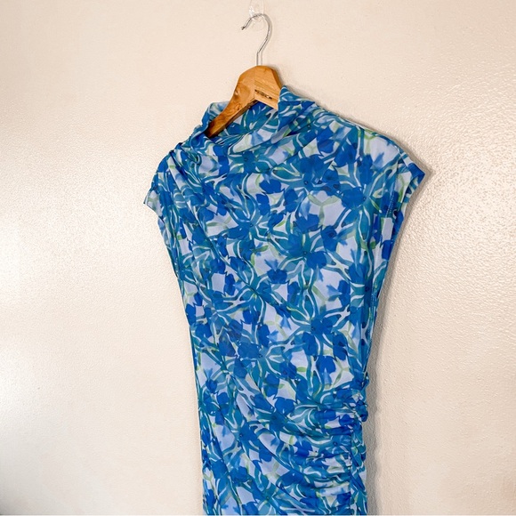 By Anthropologie The Maya Ruched Floral Mesh Midi Dress Size Small - Picture 5 of 12